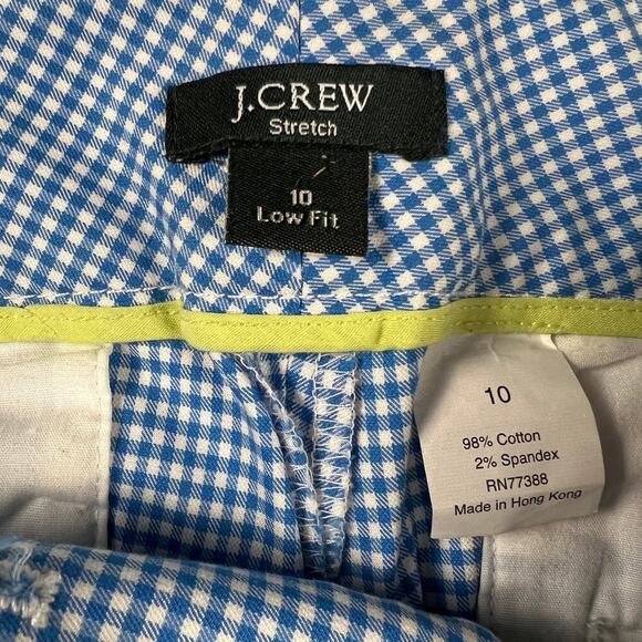 J. Crew Stretch Gingham Trouser Pants Seahorses Blue White Lime Green Size 10 - Picture 3 of 9